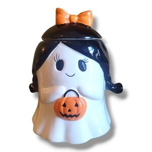 Jack O' Lantern Lane Girl Ghost With Pigtails Ceramic Halloween Cookie Jar New